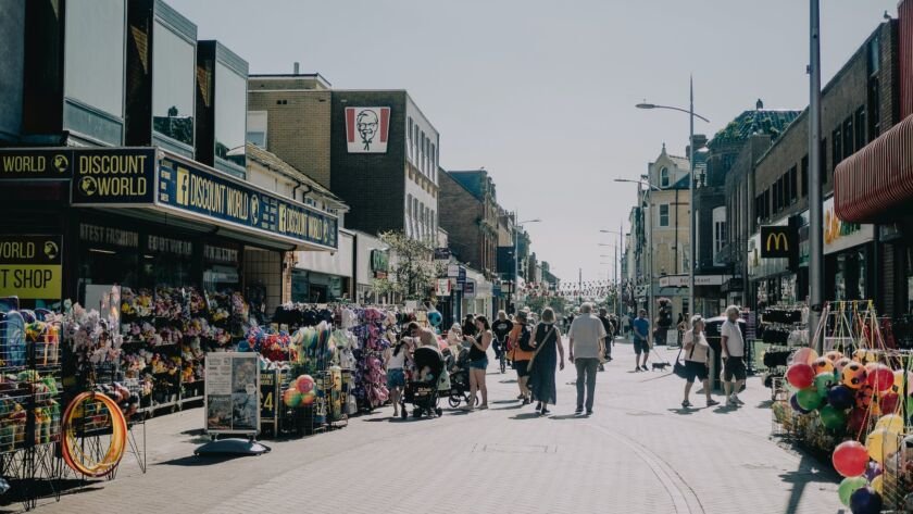 pedestrian street with stores